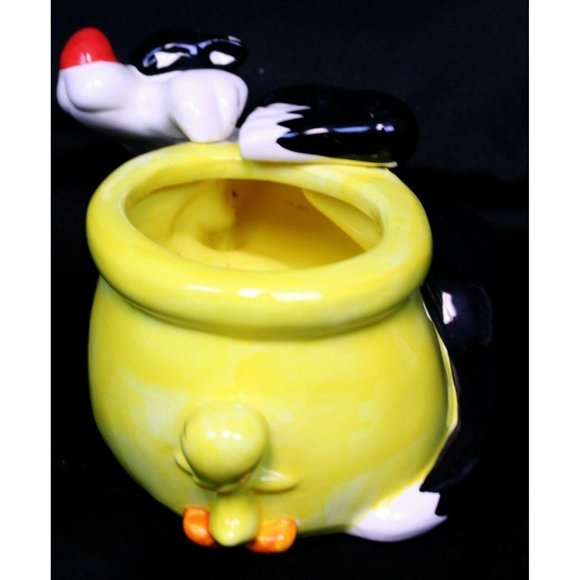 '02 Warner Bros Looney Tune Sylvester Cat Tweety Bird Flower Pot Planter Ceramic - Picture 6 of 12